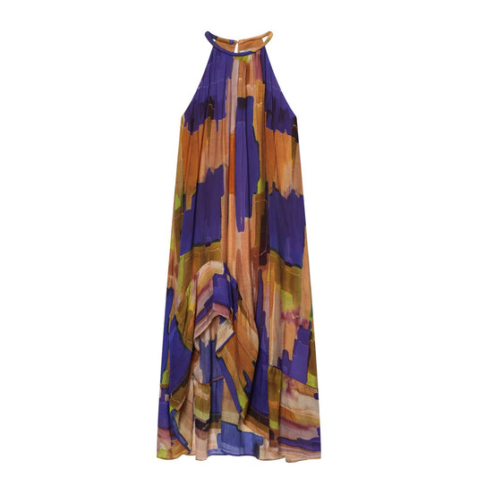 Colour Theory Abstract Print Asymmetrical Midi Dress