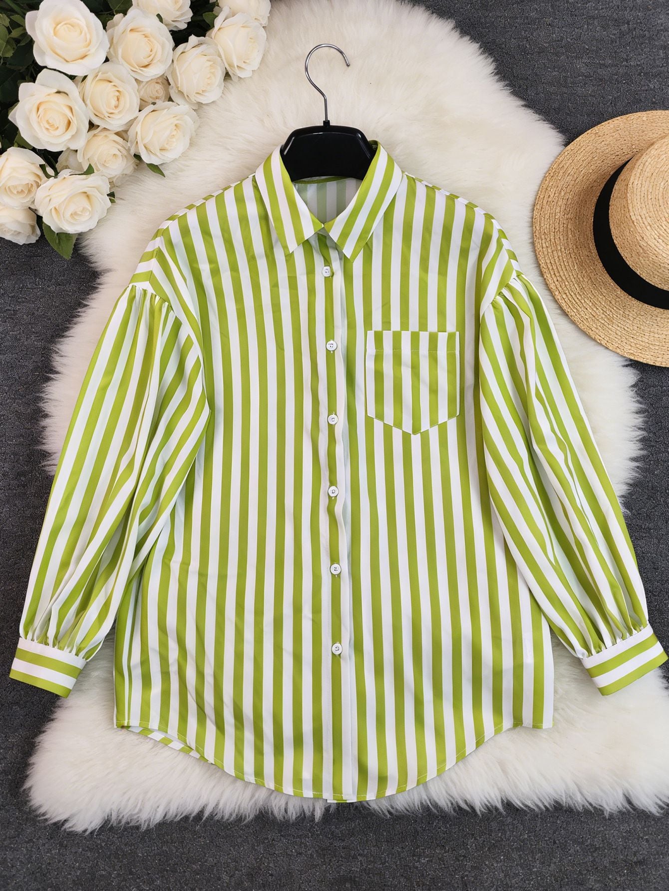 Lime Green Striped Shirt