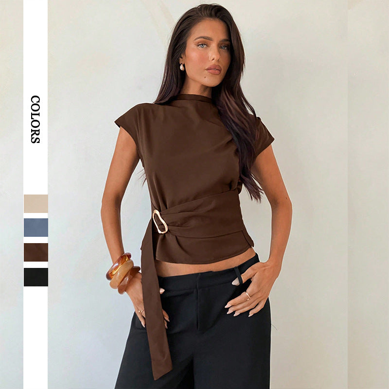 Closed Neck Belted Top