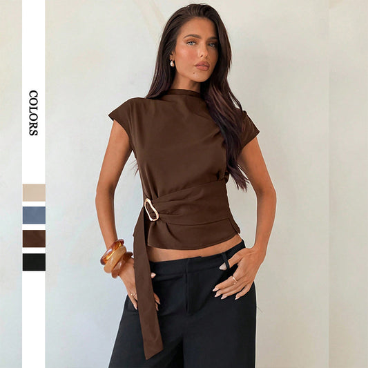 Closed Neck Belted Top