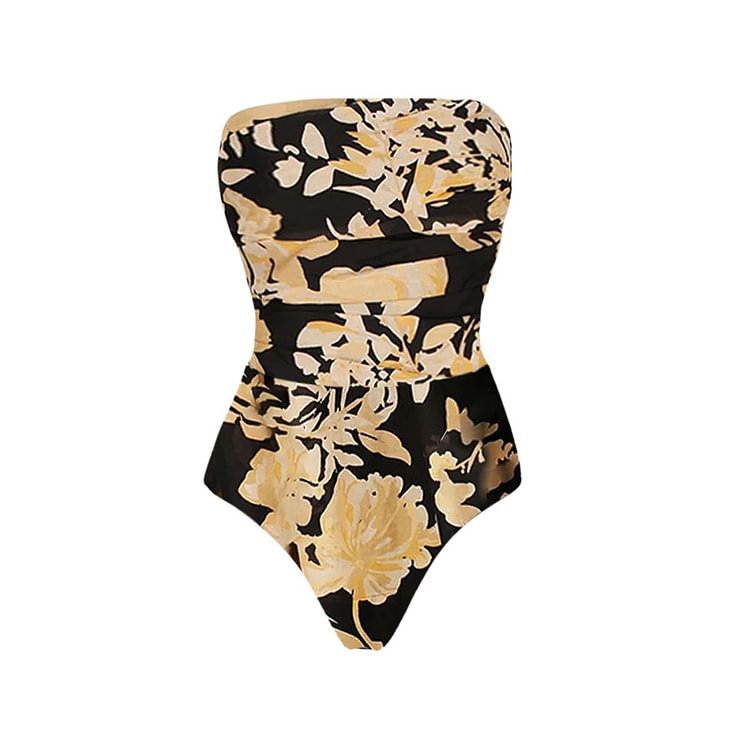Floral Printed Strapless Swimsuit