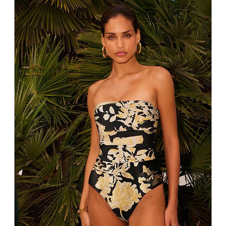 Floral Printed Strapless Swimsuit