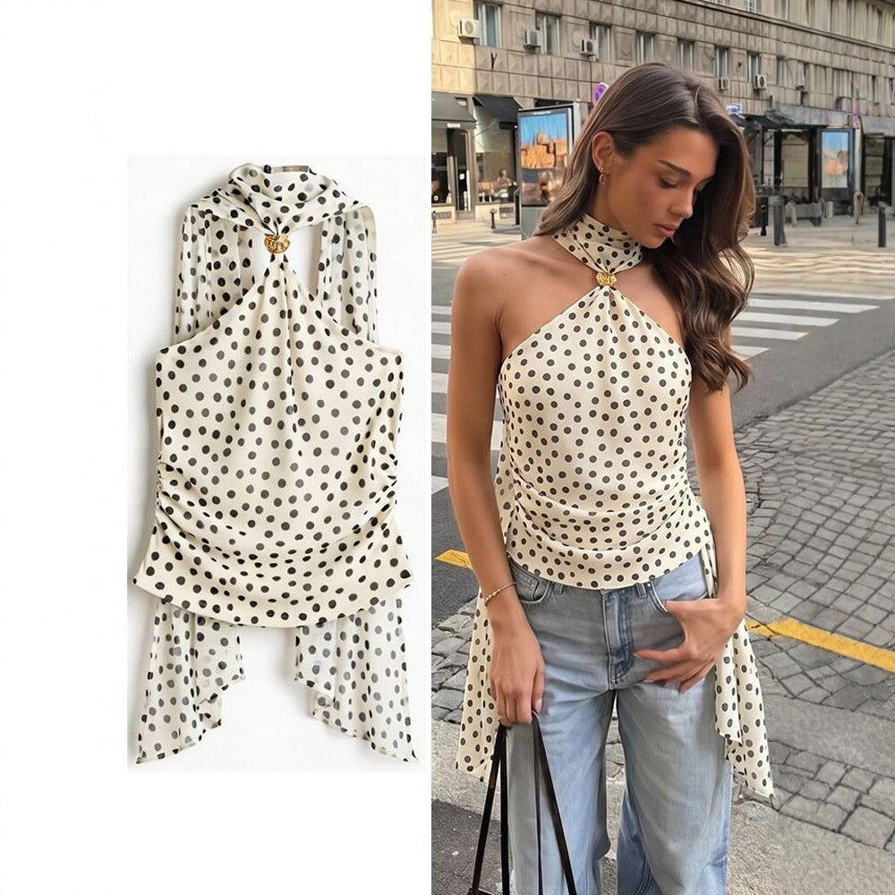White Polka Dot Halter Top