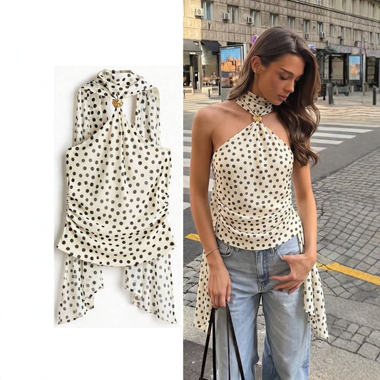White Polka Dot Halter Top