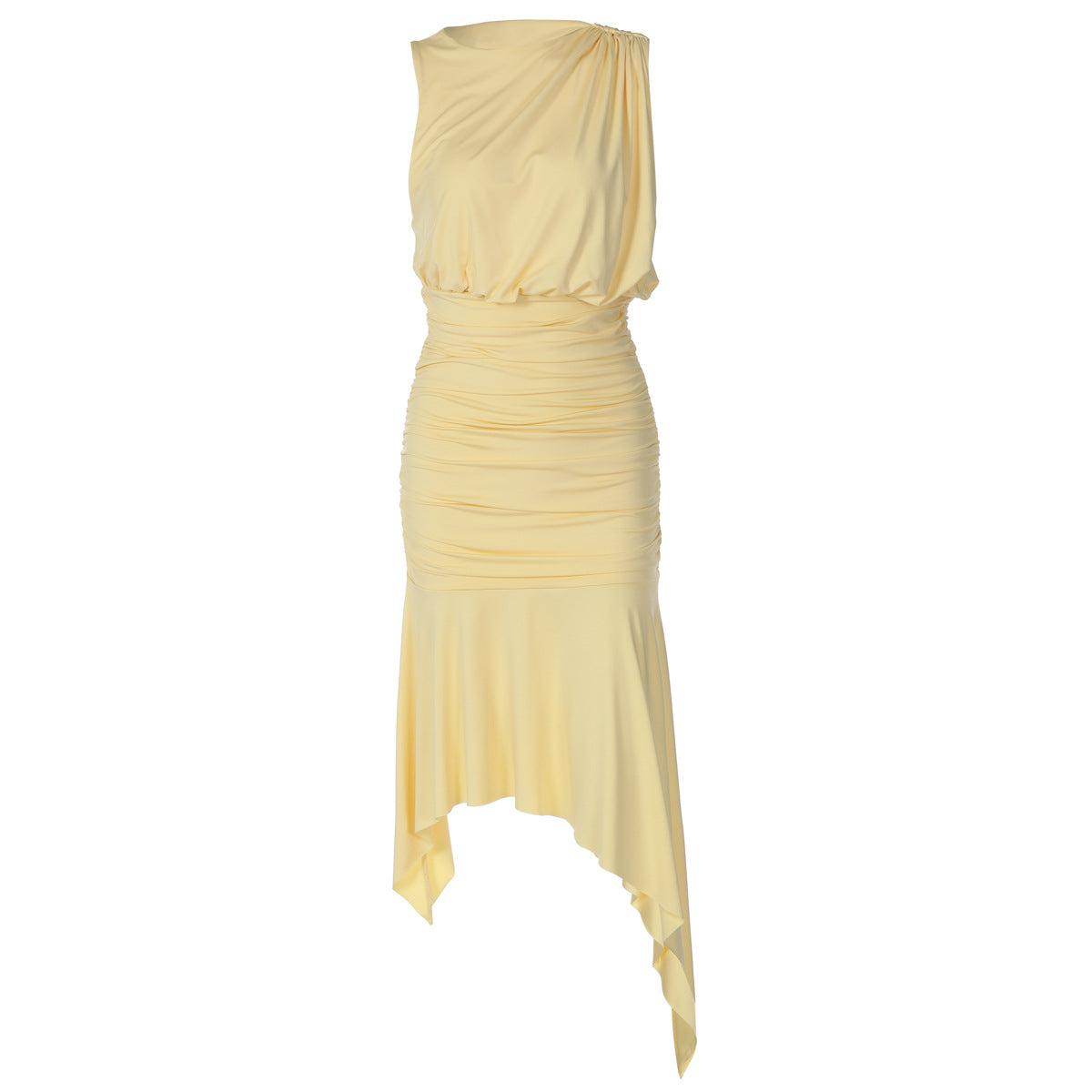 Butter Yellow Asymmetrical Draped Dress