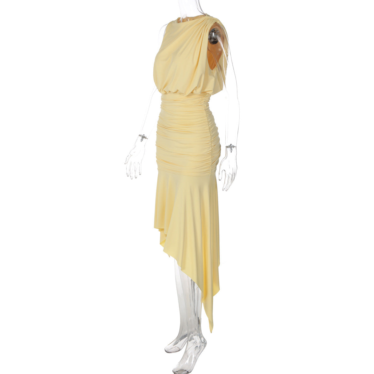 Butter Yellow Asymmetrical Draped Dress