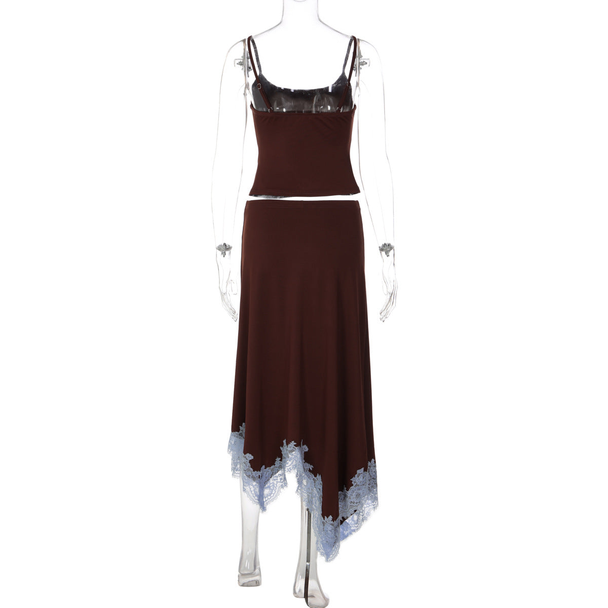 Chocolate Brown Lace Trimmed Skirt Set