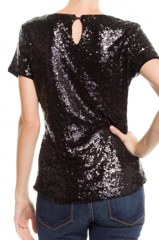 Shine Bright Black Sequin Top