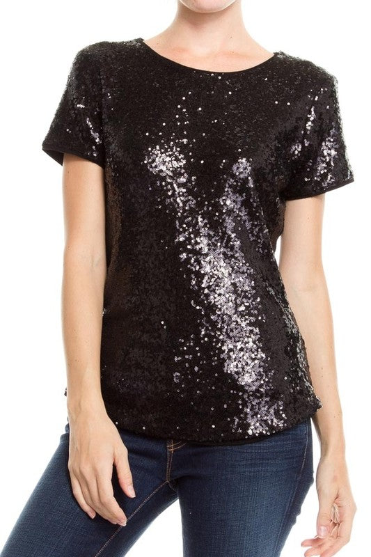 Shine Bright Black Sequin Top