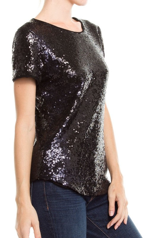 Shine Bright Black Sequin Top