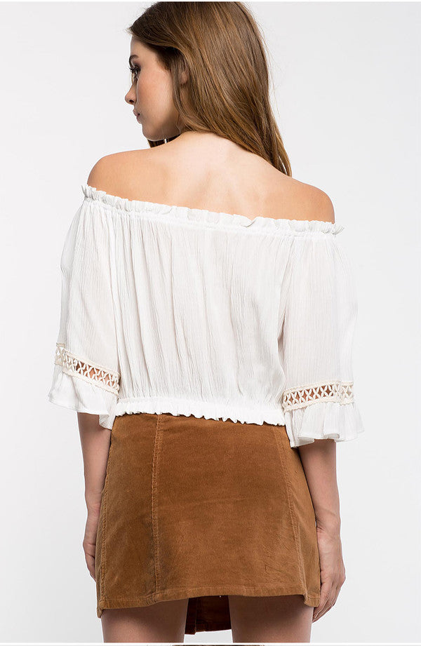 Flirt Factor White Off Shoulder Crop Top