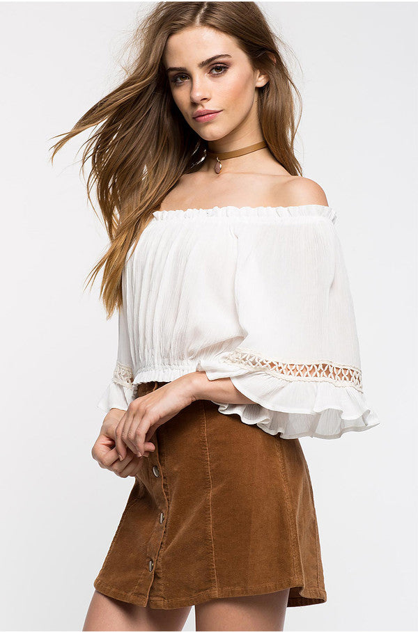 Flirt Factor White Off Shoulder Crop Top