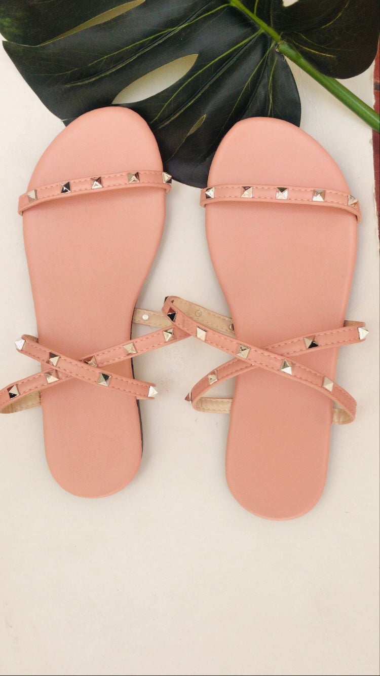 Blush Pink Studded Ankle Strap Sandals