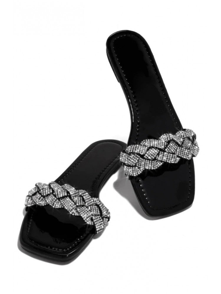 Black Rhinestone Flats