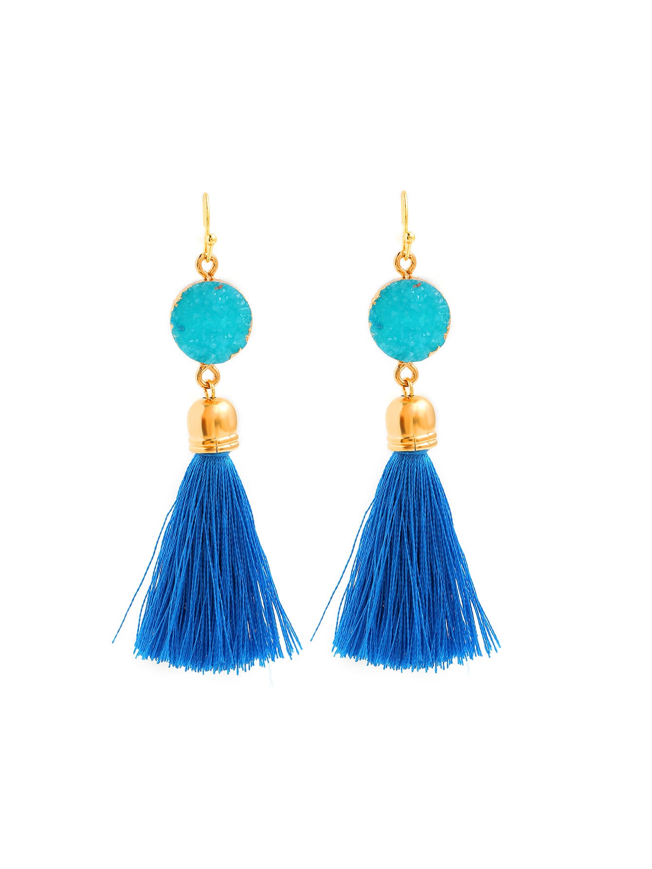 Crystal Detail Tassel Drop Earrings in Blue