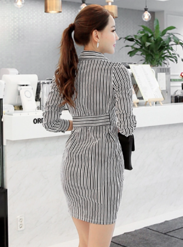 Black and White Striped Shirt Dress