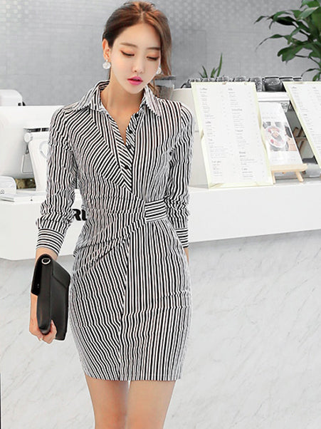 Black and White Striped Shirt Dress