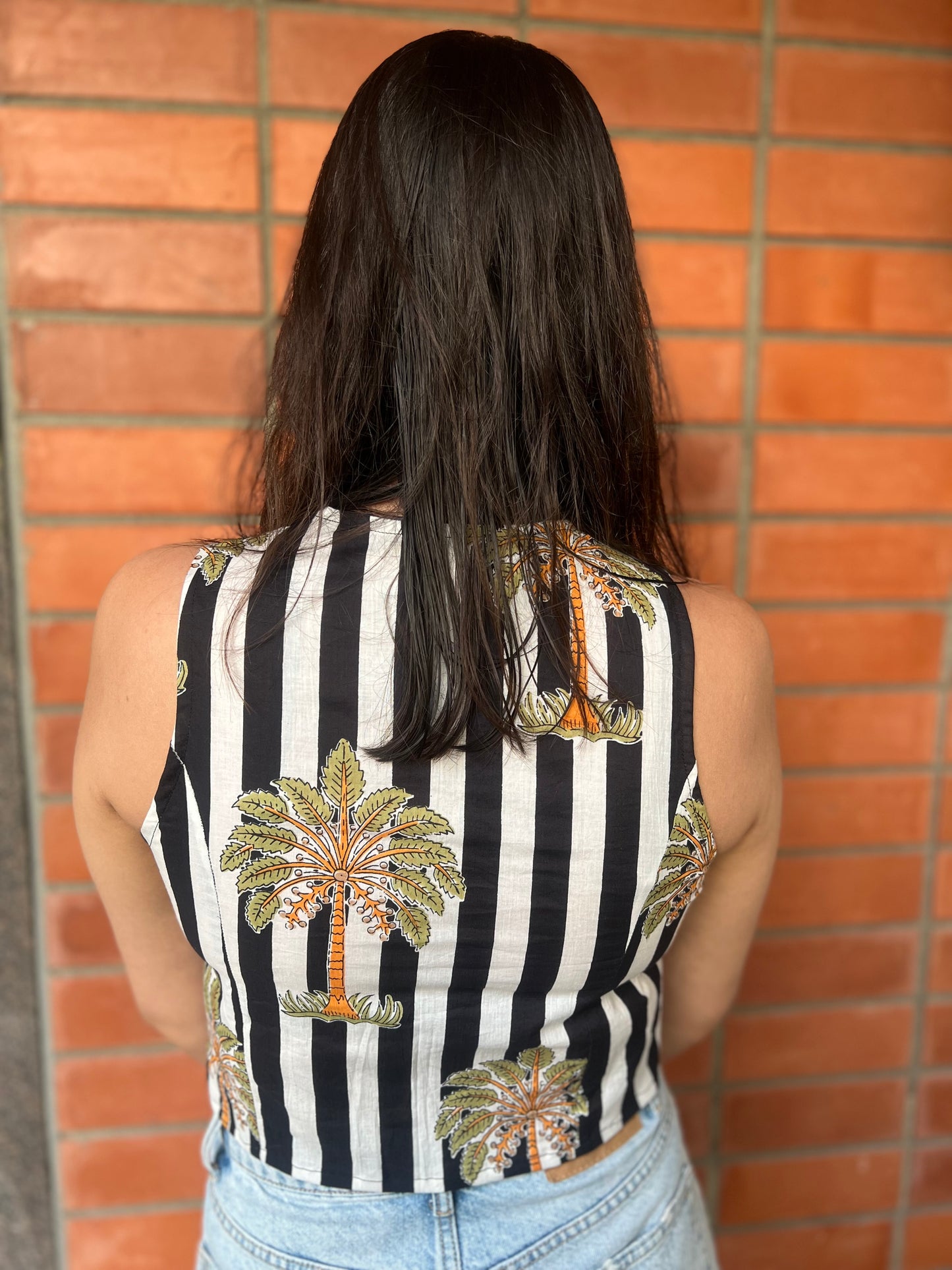 Black and White Striped Cotton Crop Top