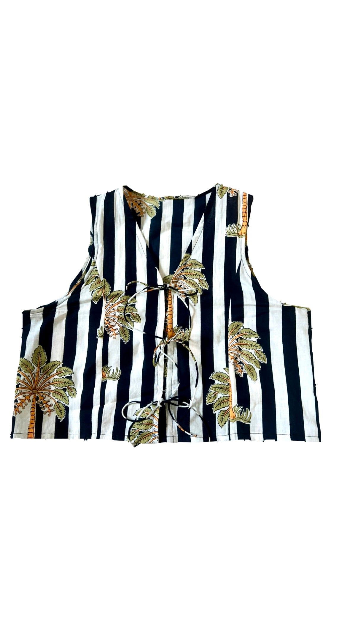 Black and White Striped Cotton Crop Top