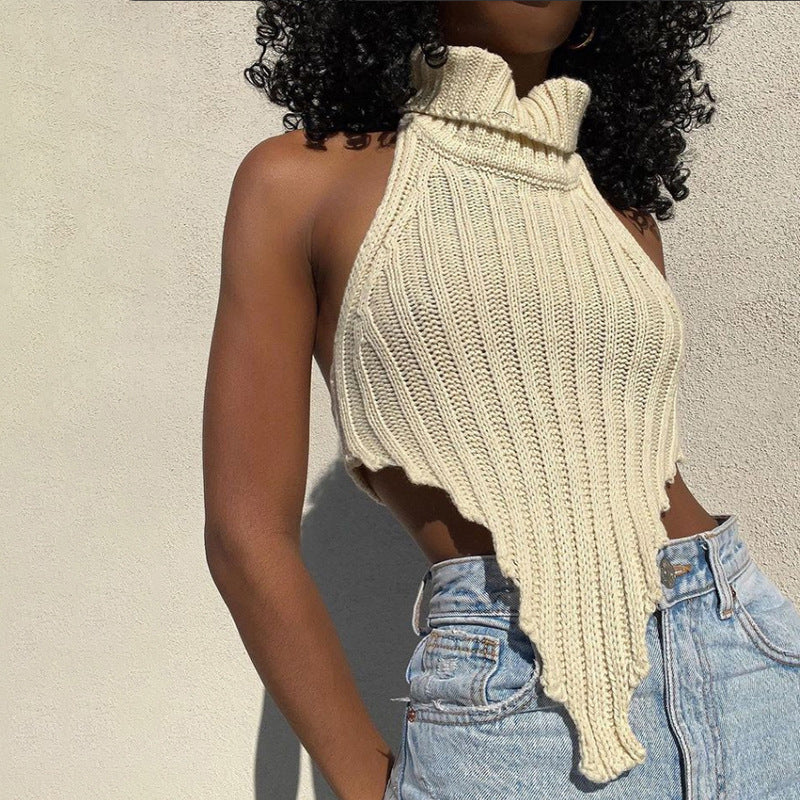 Backless Turtle Neck Sweater Top