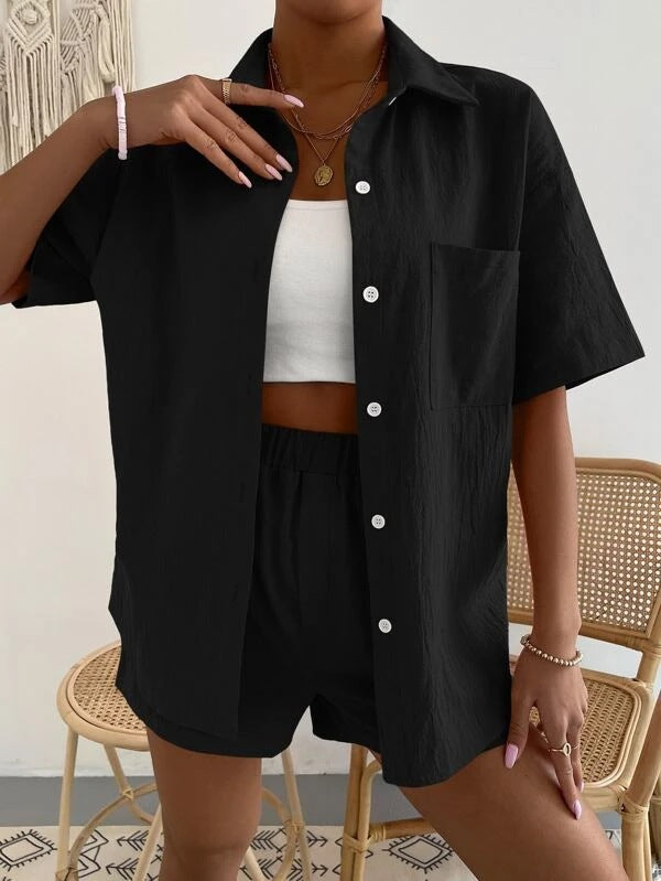 Cotton Oversize Shirt and Shorts Co-ord Set