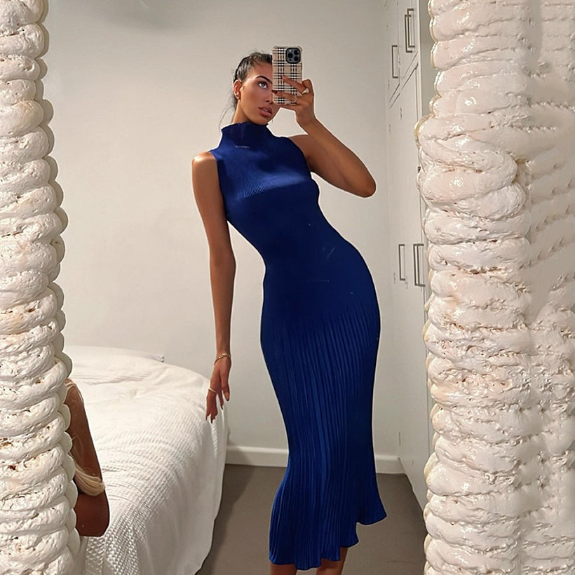 Royal Blue Pleated Dress