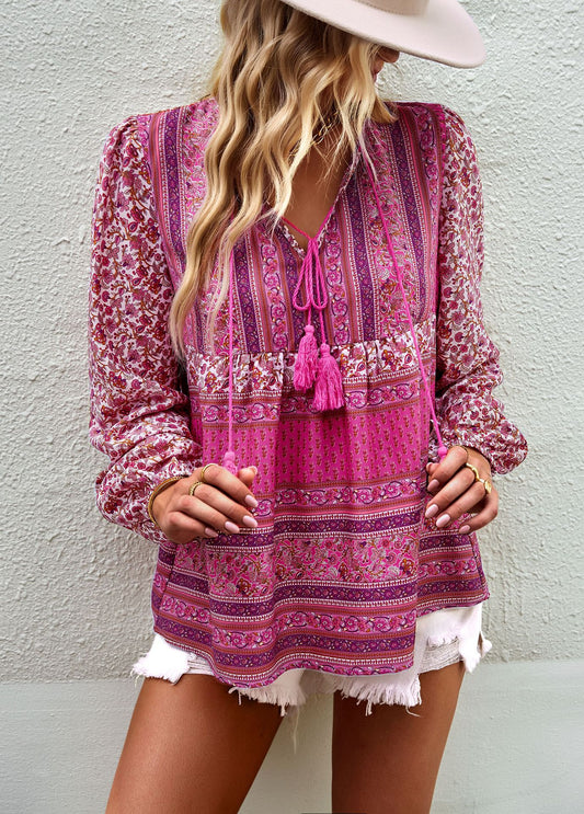 Boho Print Tassel Top