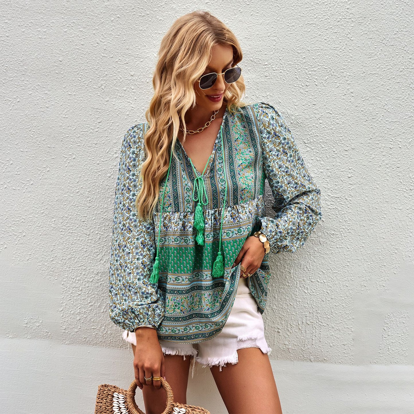 Boho Print Tassel Top