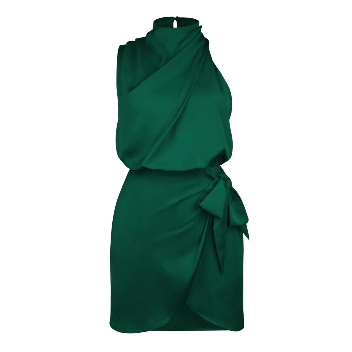 Emerald Green Draped Neck Mini Dress