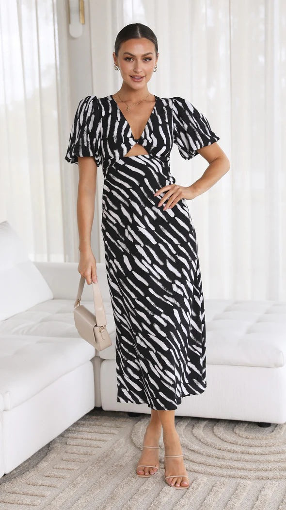 Black And White Cut-Out Maxi Dress