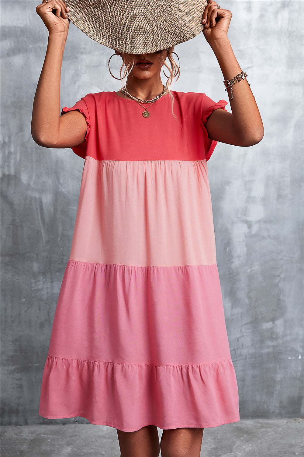 Shades of Pink Colour Block Summer Dress