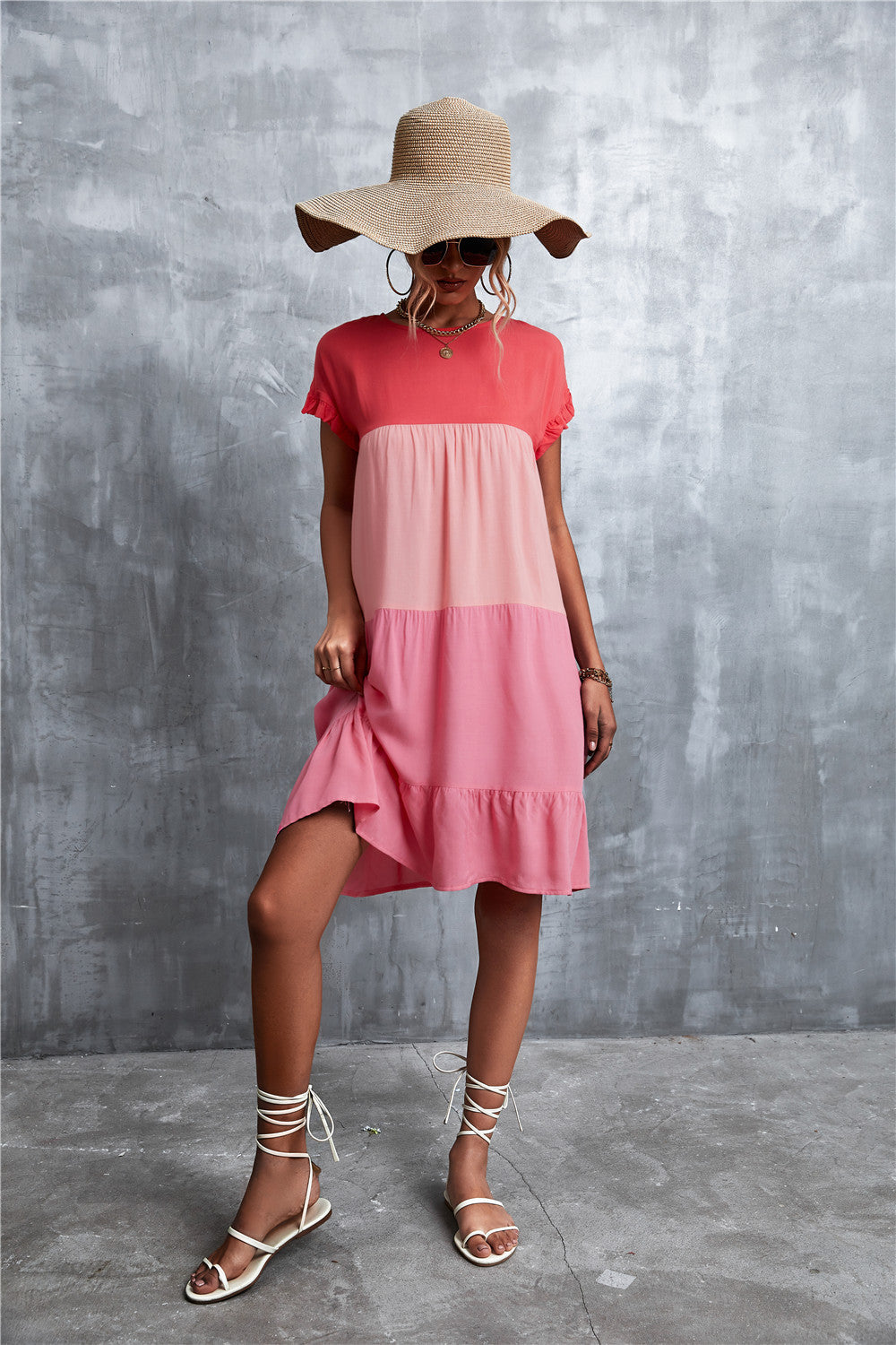 Shades of Pink Colour Block Summer Dress