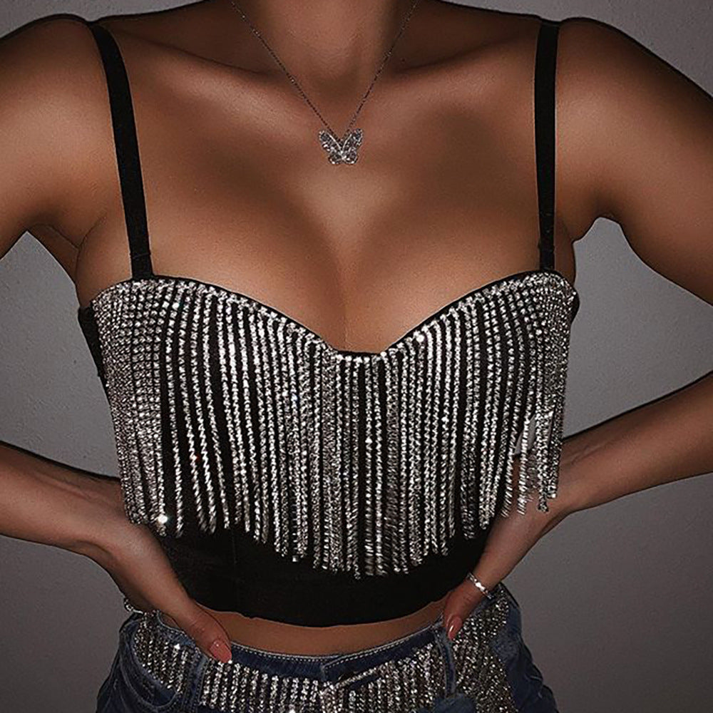 Rhinestone Fringe Crop Top