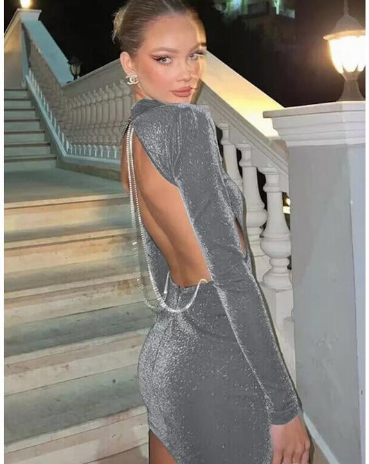 Steel Grey Backless Bodycon