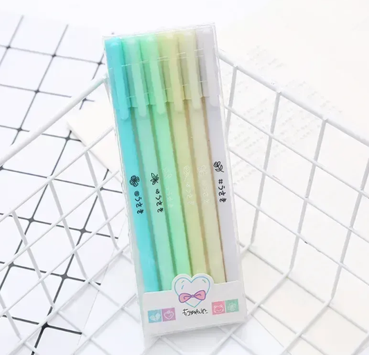 Set of 6 gel pens- Green Series