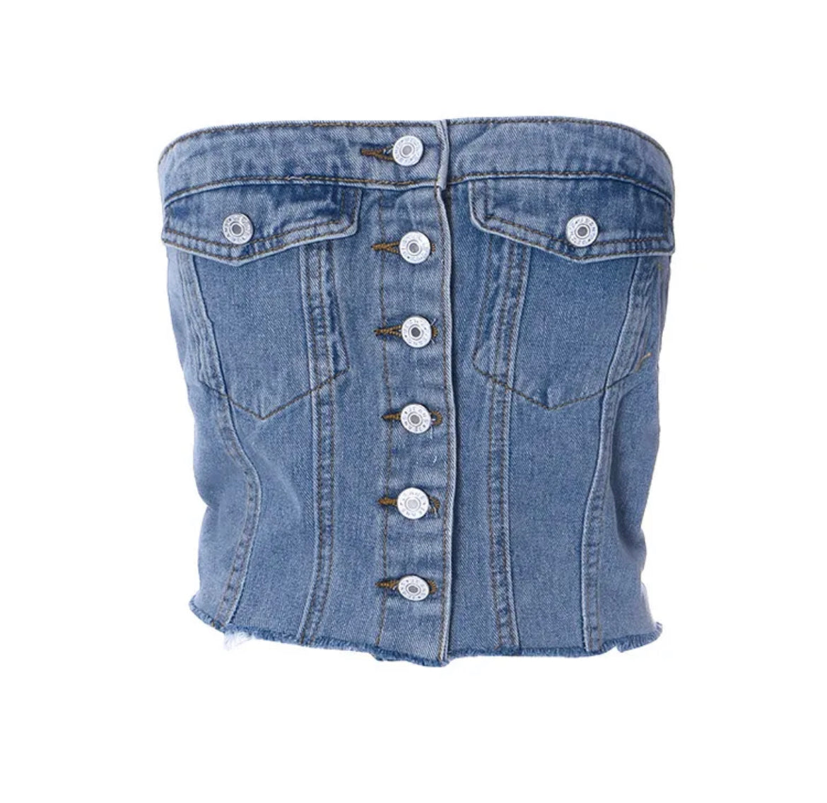 Strapless Denim Button Down Top