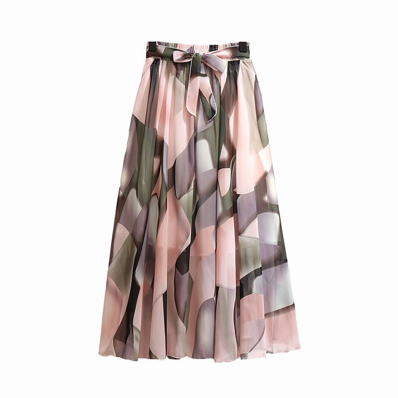 Pink Abstract Print Knee Length Skirt