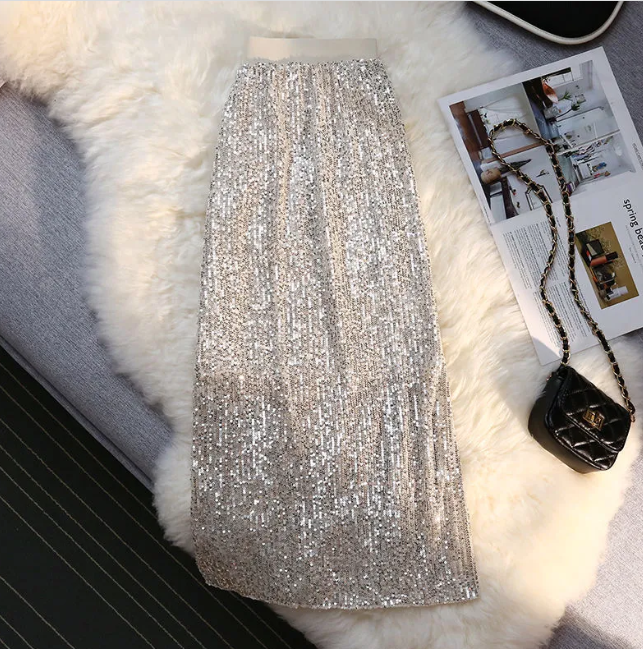 Silver Sequin Maxi Skirt