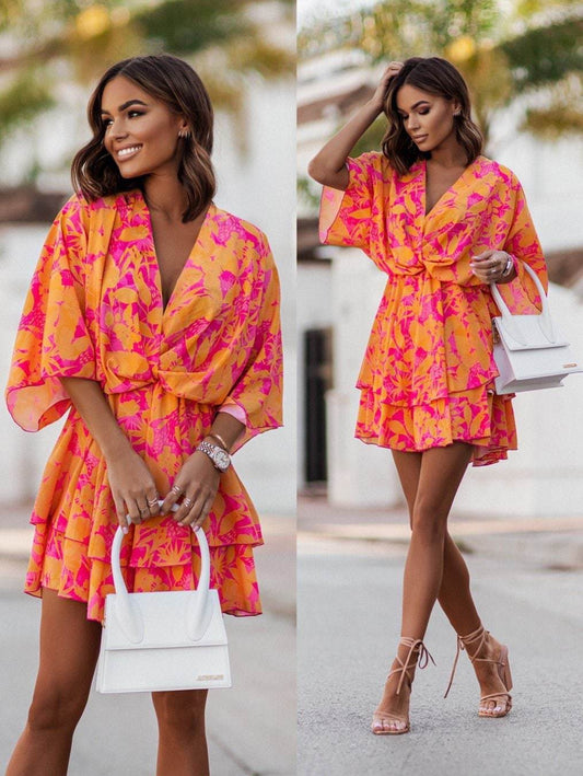 Orange and Pink Floral Dress