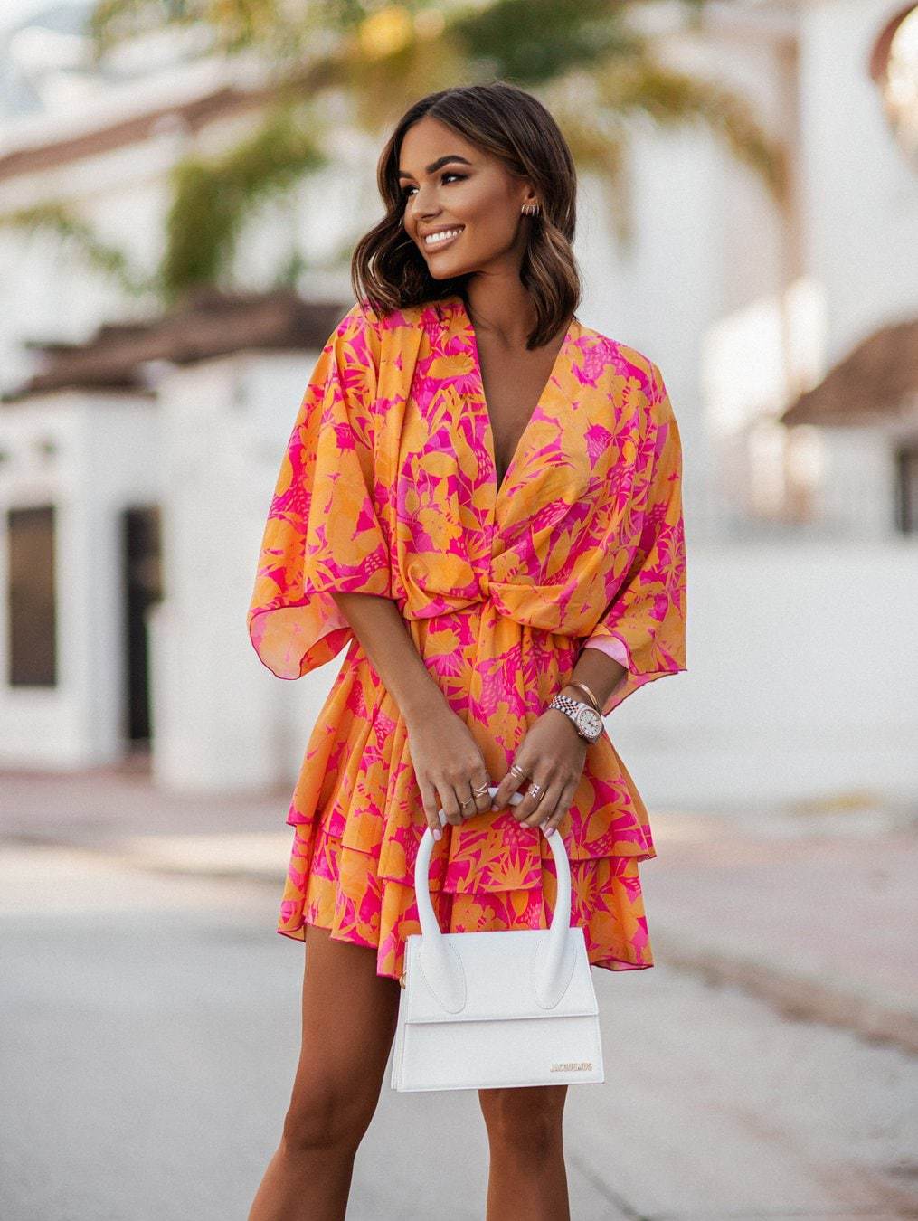 Orange and Pink Floral Dress