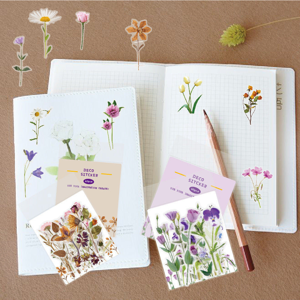 Pressed Flower Clear PET Journal Stickers Violet (40pcs)