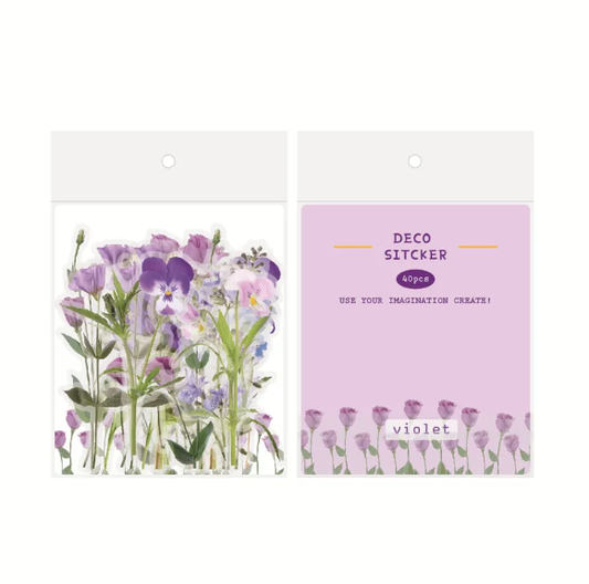 Pressed Flower Clear PET Journal Stickers Violet (40pcs)