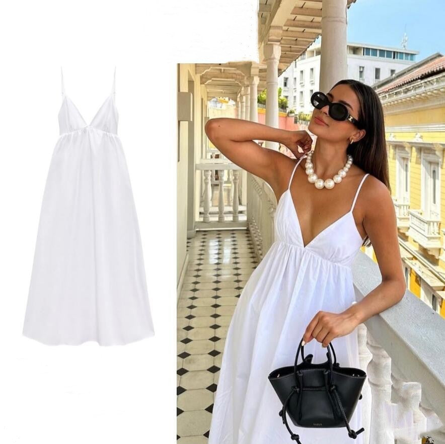 White Empire Waist Midi Dress