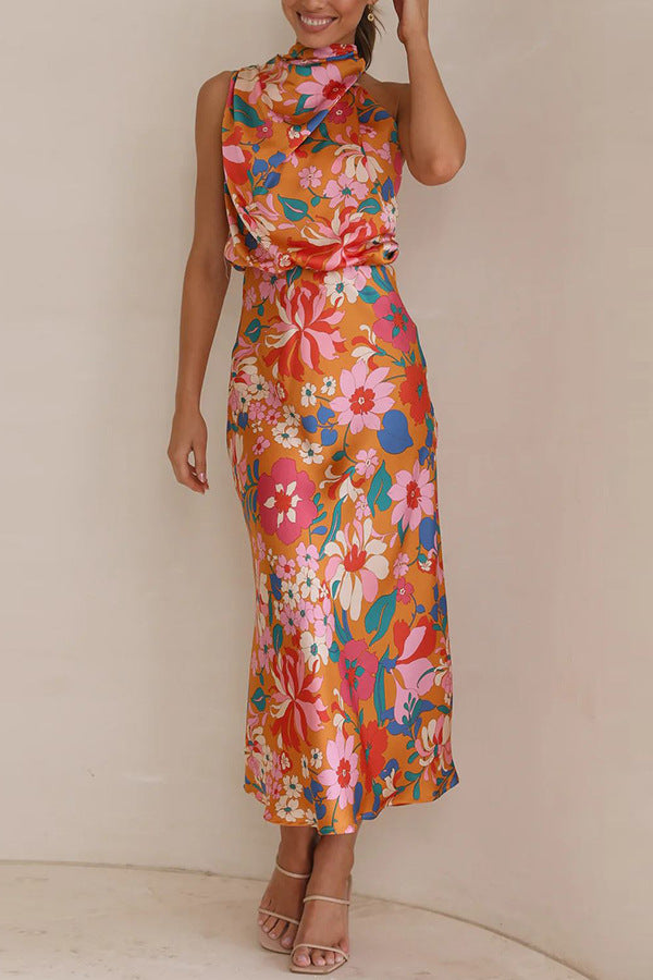 Floral Printed Closed Neck Midi Dress