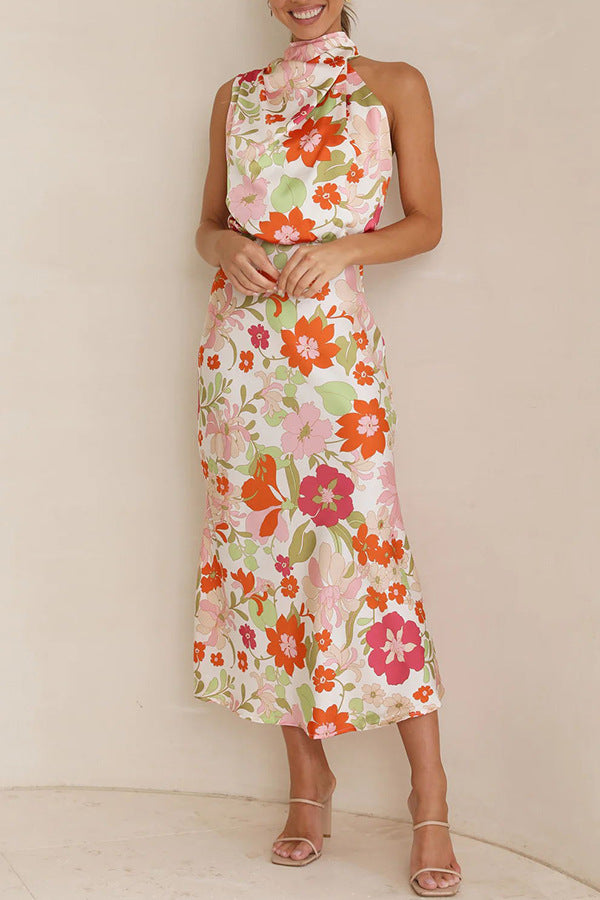 Floral Printed Closed Neck Midi Dress