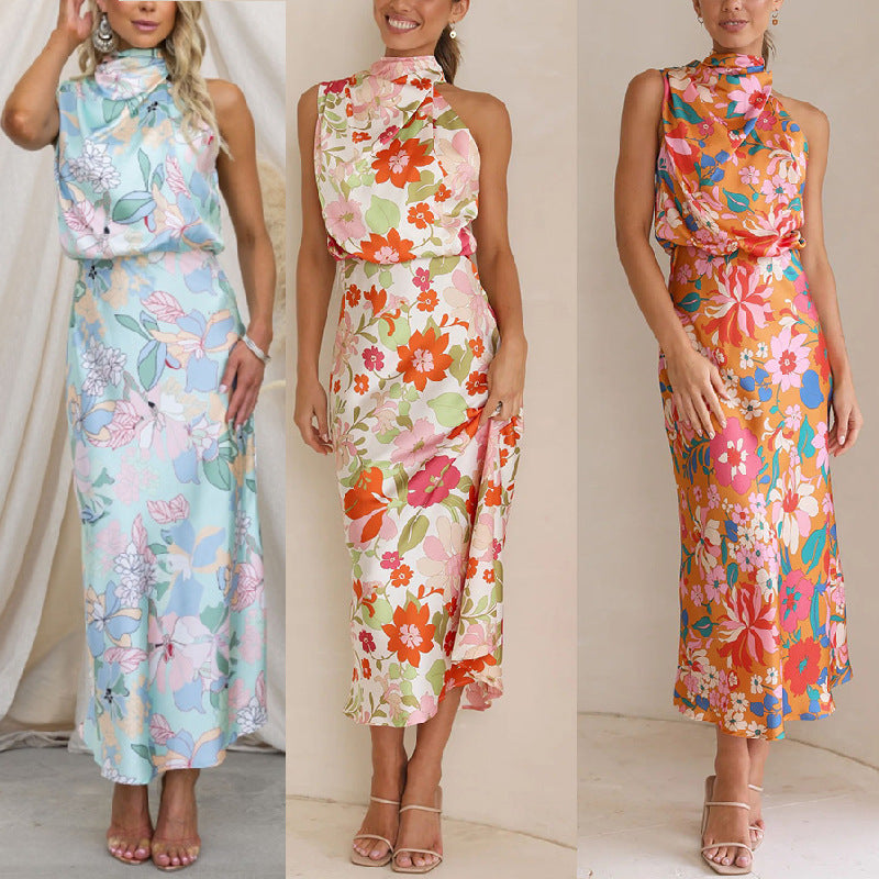 Floral Printed Closed Neck Midi Dress