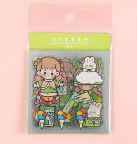Green Cute Kawaii Pack of 20 PET Stickers
