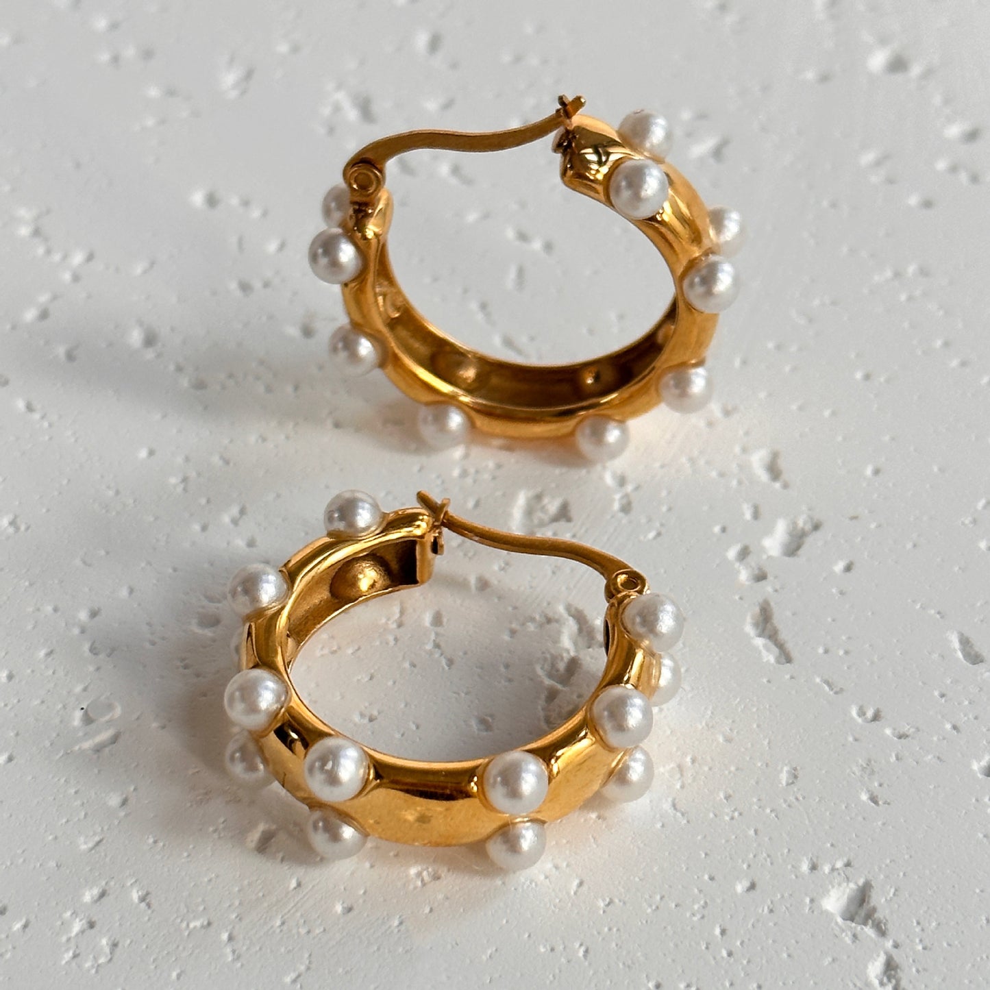 Timeless Gold and Pearl Stainless Steel Hoops