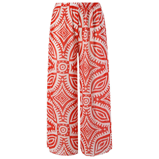 Red and White Aztec Printed Mesh Pants Cover-Up