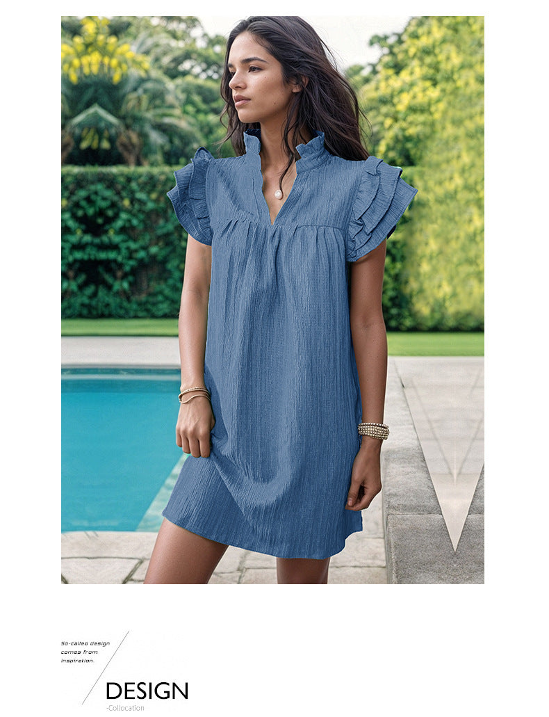 Ruffled Sleeve Shift Dress